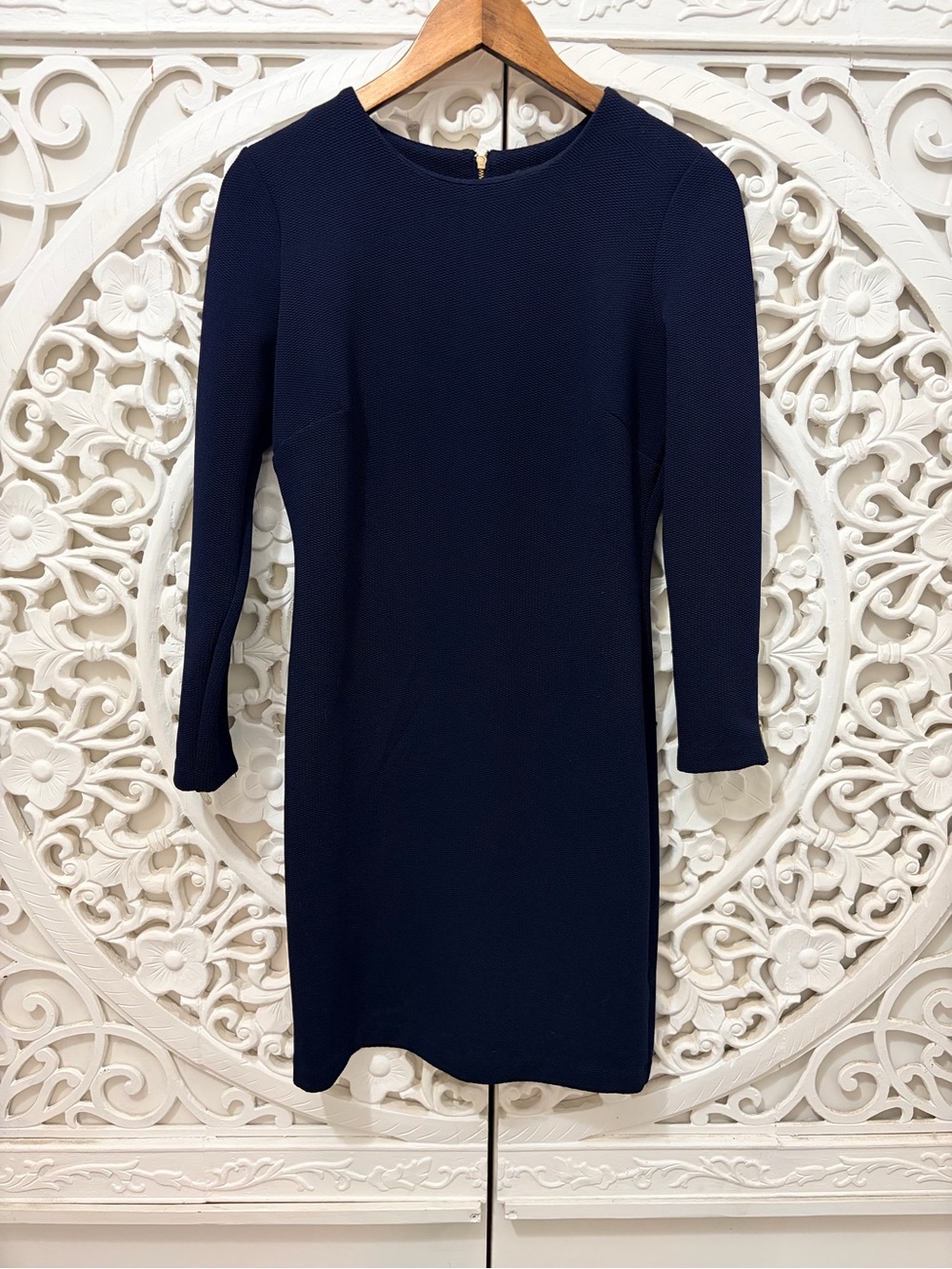 Dynamite Navy Textured Long Sleeve Sheath Dress Gold Zip M